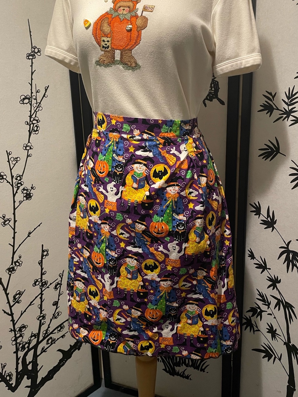 Halloween Print Apron in Purple Handmade